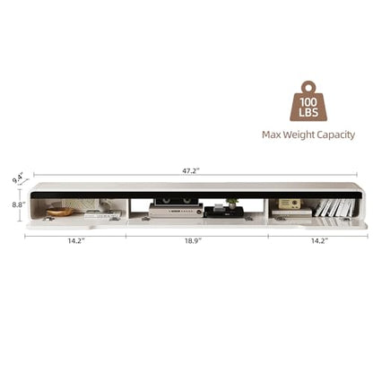 High Gloss Floating TV Stand with 3 Doors,White,47 Inch, view 3