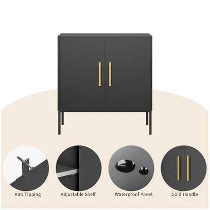 Storage Cabinet with Doors and Shelves, Free Standing Office Cabinet, Modern Wood Buffet Sideboard for Kitchen, Living Room, Bedroom, Hallway, Black
