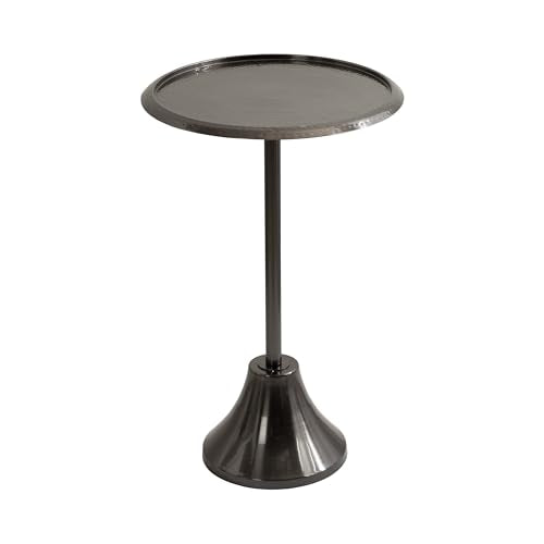 Sanzo Modern Pedestal Side Table, 15 x 15 x 24, Gray Gunmetal, Decorative End Table with Hammered Tabletop for Use as a Bedroom Nightstand or Living Room Accent Table