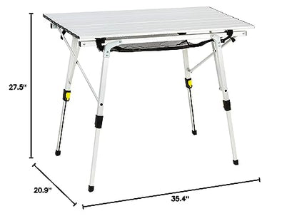 Outdoor Folding Portable Picnic Camping Table with Adjustable Height Aluminum Roll Up Table Top Mesh Layer, Silver