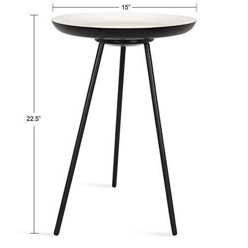 Laranya Modern Side Table, 15" x 15" x 22.5", White and Black, Excellent Sofa End Table and Decorative Accent