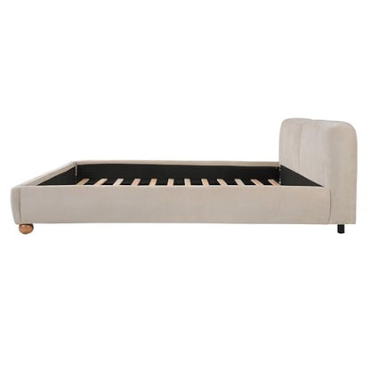 King Size Upholstered Bed Frame with Bouclé Fabric, Thick Curved Headboard, view 7