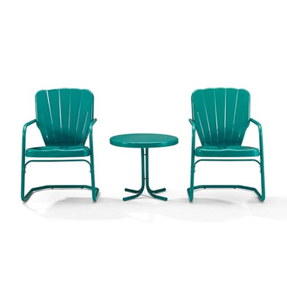 Crosley Furniture KO10012TU Ridgeland Retro Metal 3-Piece Seating Set with 2 Chairs and Side Table, Turquoise