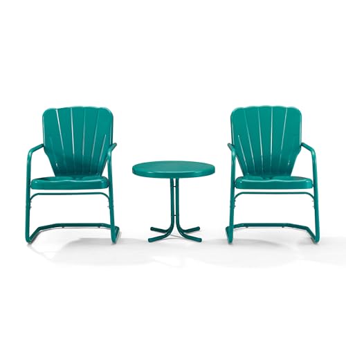 Turquoise retro metal 3 piece patio seating set, view 2