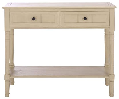 SAFAVIEH Furniture - Samantha 2-Drawer Console Table - Sand - Solid Wood - Classic Storage Design - Ideal for Entryway, Living Room, Hallway, 35.8" W x 13.8" D x 29.5" H (AMH5710J)