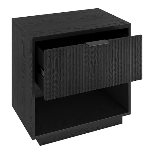 24" Fluted Nightstand, Ribbed Side Table, Natural Black | Ribbed-front design with a smooth-glide drawer and open cubby storage offers clean-lined style for bedrooms or home offices