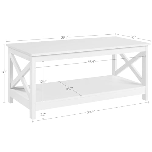 Yaheetech Wood 2-Tier White Coffee Table with Storage Shelf for Living Room, X Design Accent Cocktail Table, Simple Design Home Furniture, 39.5 x 20 x 18 Inches