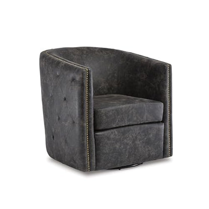 Signature Design by Ashley Brentlow Tufted Barrel Accent Swivel Chair, Distressed Black