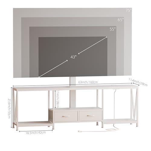 63" W TV Stand with Mount,LED & Charging Station for 55,65,75" TV, view 3