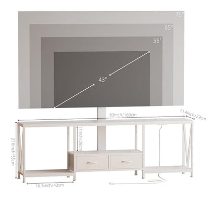 63" W TV Stand with Mount,LED & Charging Station for 55,65,75" TV, view 3