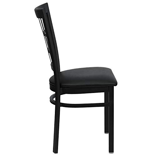 Hercules Series Window Back Metal Restaurant Chair, Modern Upholstered Armless Dining Chair for Restaurants and Kitchens, Black