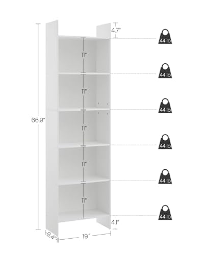 6-Tier Bookshelf, 66.9 Inches Floor Standing Bookcase, Display Storage Shelf, Corner Shelf, Home Decor Furniture for Home Office, Living Room, Bedroom, White 01103XBC