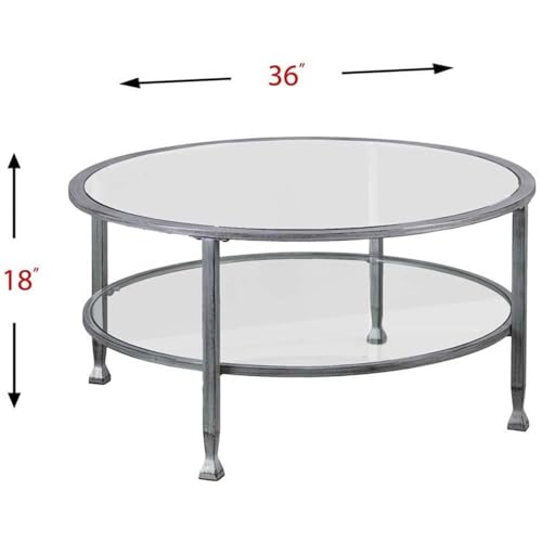 SEI Furniture Jaymes Round Glass Top Coffee Table in Silver