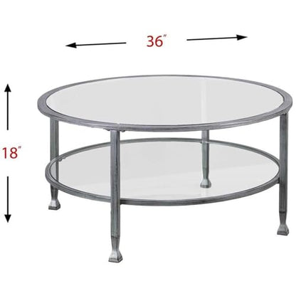 SEI Furniture Jaymes Round Glass Top Coffee Table in Silver