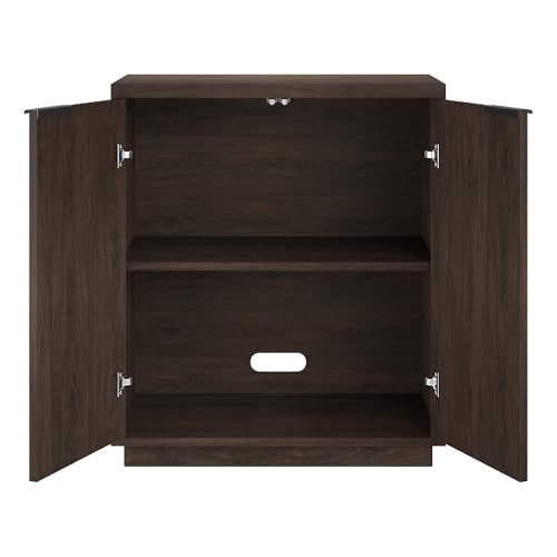 28" Fluted Wooden Accent Cabinet, Ribbed Modern Sideboard Buffet Cabinet with 2 Doors and an Adjustable Shelf for Living Room, Dining Room, Bedroom or Entryway, Rich Brown