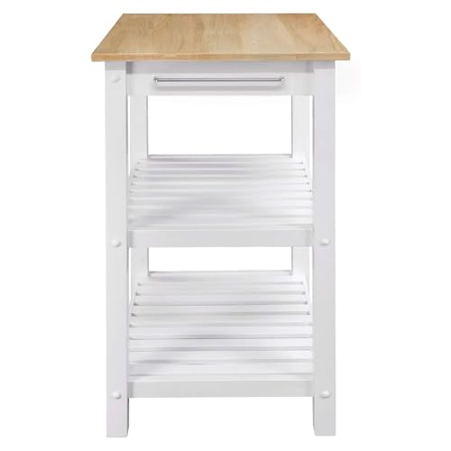 Sunrise Small Kitchen Island Natural White Solid Hardwood Top Compact Rolling Cart Storage Shelves Drawer Durable Stylish Space Saving Modern Prep Station Functional Narrow Kitchen Furniture