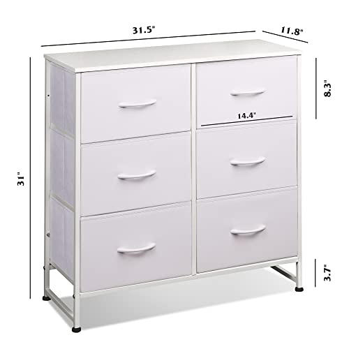 Dresser for Bedroom with 6 Drawers, White, view 4