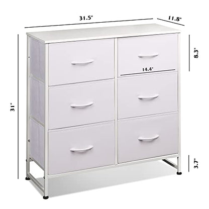Dresser for Bedroom with 6 Drawers, White, view 4