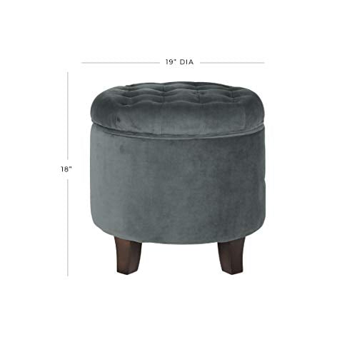Home Decor | Upholstered Round Velvet Tufted Foot Rest Ottoman | Ottoman with Storage for Living Room & Bedroom | Decorative Home Furniture, Dark Gray Small