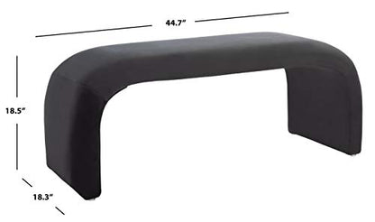 SAFAVIEH Furniture, Tenko Bench, Black, Solid Wood, Modern Shearling Design, view 4