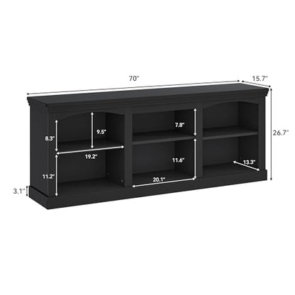 70 Inch Farmhouse TV Stand with Storage for 75/80 Inch TVs, Black, view 3