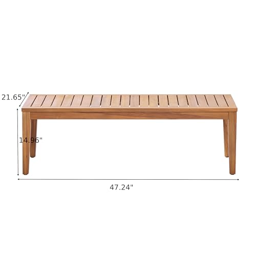 5 Piece Outdoor Acacia Wood Patio Furniture Set Lounge Chairs Coffee Table 3 Seater Sofa Deep Seating Conversation Set Teak Finish Beige Cushion