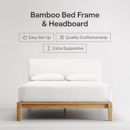 Nectar Bamboo Platform Bed Frame & Upholstered Headboard, Queen, Natural/Linen, view 3