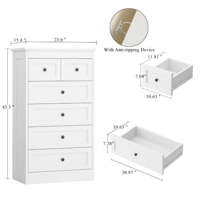 Tall 6 Drawer Dresser for Bedroom, view 3