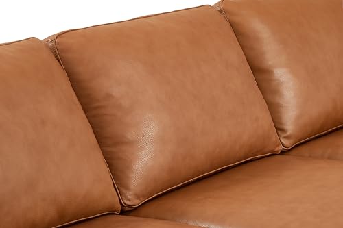 Valencia Grosseto 87” Cognac Tan Brown 3 Seater Full Leather Sofa | Mid Century Italian Nappa Leather Couch for Living Room Furniture | Double Stitched Seams, Removable Cushions