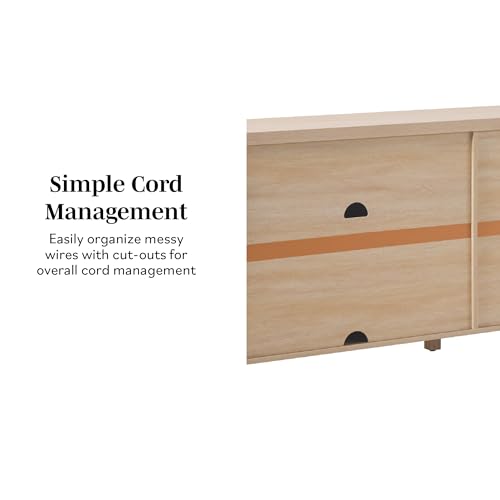 Sasha 4-Door Reeded Sideboard Buffet with Cord Management, 70 Inch, Coastal Oak