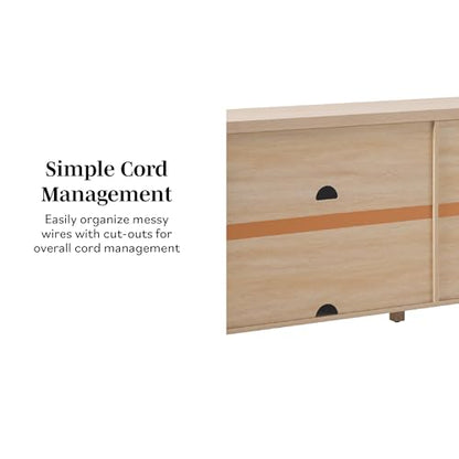 Sasha 4-Door Reeded Sideboard Buffet with Cord Management, 70 Inch, Coastal Oak