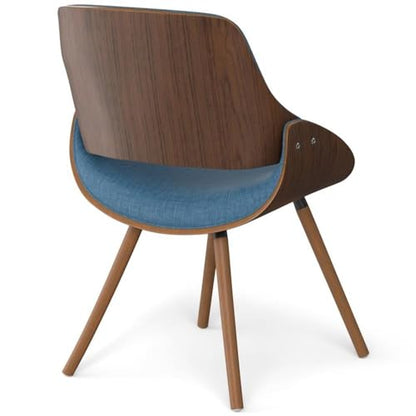 Malden Dining Chair in Blue Linen Look Fabric, 22.8" W x 20.9" D x 30.9" H, Mid-Century Modern Wood Back Chair for Dining Room