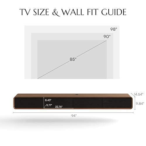 94" Fully Assembled Wood Floating TV Stand, Walnut and Black, view 3