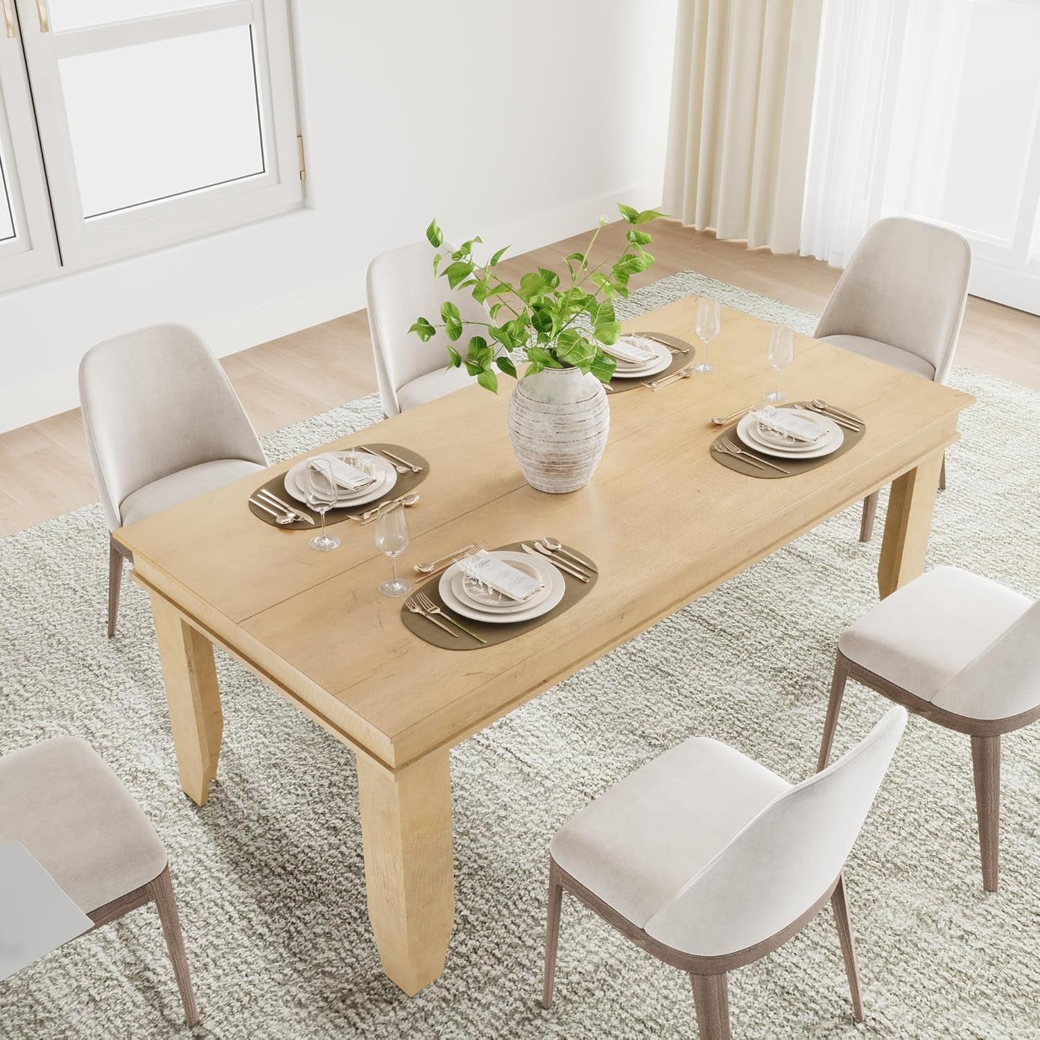 Farmhouse Dining Table for 6-8 People, 71 in Long Kitchen Tables with Wooden Sturdy Frame, 6 Ft Large Rectangular Dinner Table for Dining Room, Kitchen (Natural, 71" Non-Extendable)