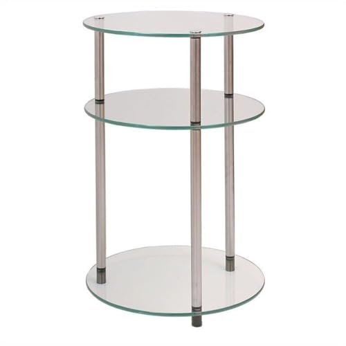 Designs2Go Classic Glass 3-Tier Round End Table 15.75" - Modern Contemporary Side Table with Storage Shelves for Living Room, Bathroom, Bedroom, Office, Den, Glass