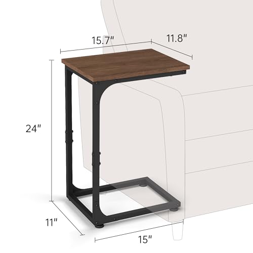 C Shaped End Table,Under Couch Slider, Walnut | Skandiquip Wood C Shaped Side Table, Sliding Under Sofa End Table, Laptop Snack Table for Living Room, Bedside & Recliner