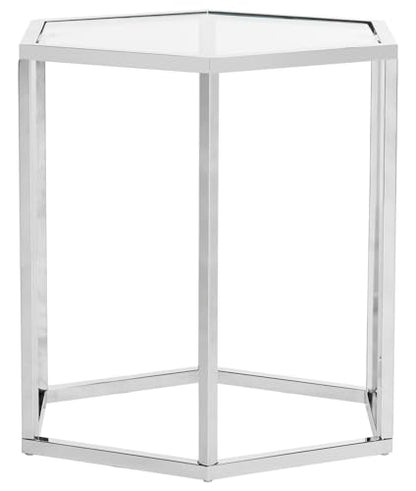 Safavieh Home Teagan Chrome Glass Top Hexagon End Table