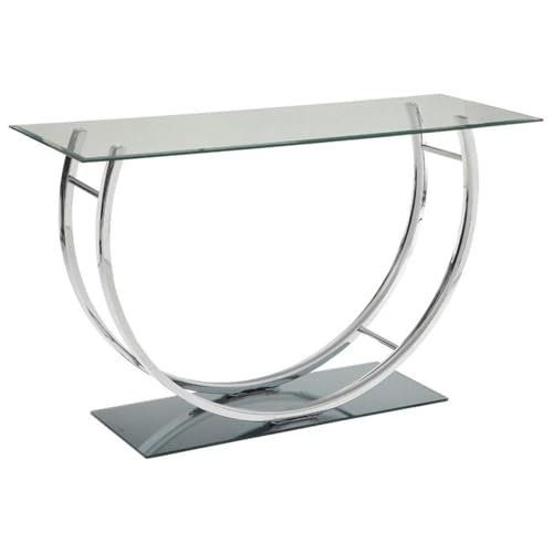 Stonecroft Furniture 48" Wide Contemporary U-Shaped Chrome Base & Beveled Glass Top Console Table, for Displaying Decor, in Silver/Clear Finish