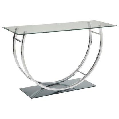 Stonecroft Furniture 48" Wide Contemporary U-Shaped Chrome Base & Beveled Glass Top Console Table, for Displaying Decor, in Silver/Clear Finish