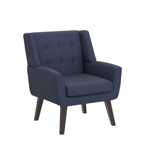 Accent Chair Living Room Chair, Upholstered Button Tufted Armchair, Linen Fabric Sofa Chairs for Bedroom, Living Room, Mid Century Modern Comfy Reading Chair (Dark Blue)