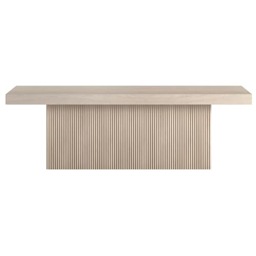 48" Fluted Low-Profile Rectangular Coffee Table with Ribbed Base for Living Room, Family Room, or Office, Beech White