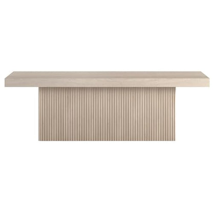 48" Fluted Low-Profile Rectangular Coffee Table with Ribbed Base for Living Room, Family Room, or Office, Beech White