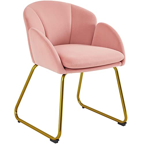 Yaheetech Flower Shape Velvet Vanity Chair, Modern Side Armchair Makeup Chair no Wheels with Golden Metal Legs for Living Room/Dressing Room/Bedroom/Home Office/Kitchen, Pink