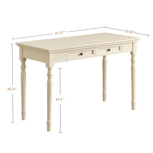 White Writing Desks with Drawers, 47" French Country Style, view 3