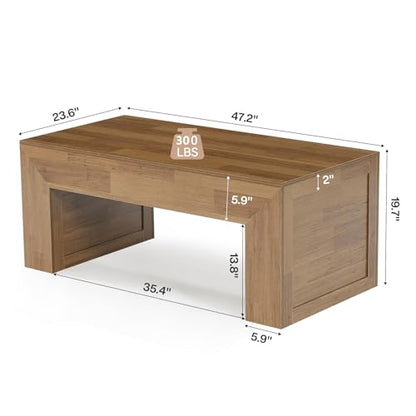Tribesigns 47-Inch Farmhouse Coffee Table, Wooden Rectangular Center Table with Thick Base, Modern Cocktail Tea Furniture for Living Room (Oak Brown)