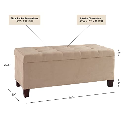 Carmen Shoe Storage Ottoman, 20" x 48" x 20", Beige
