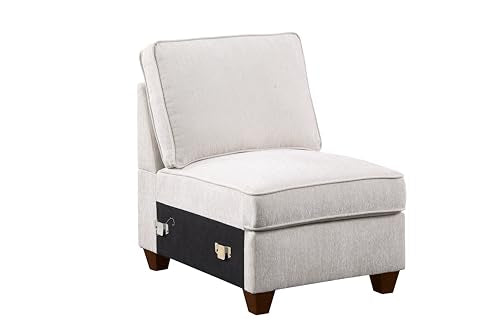 127" L-Shaped Sectional Couches for Living Room with Movable Ottoman,2 Cup Holders & USB Ports,7 Seat Chenille Upholstered Sofa W/6 Throw Pillows & Hidden Storage Box,DIY Combination,Beige