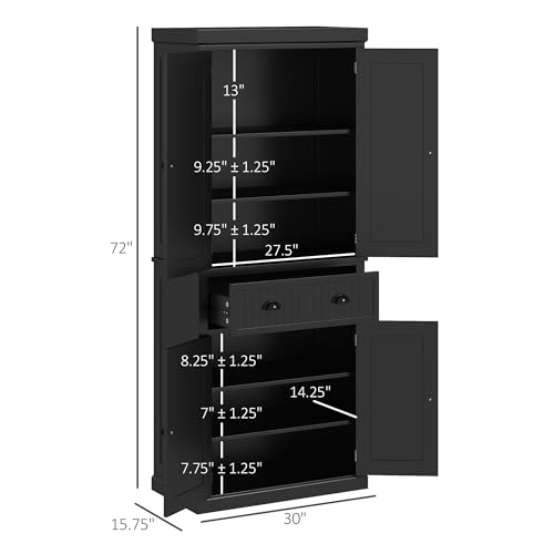 Traditional Black Kitchen Pantry with 4 Doors and Adjustable Shelves, view 4