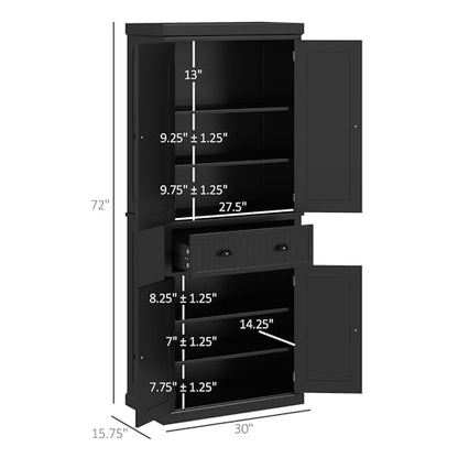 Traditional Black Kitchen Pantry with 4 Doors and Adjustable Shelves, view 4