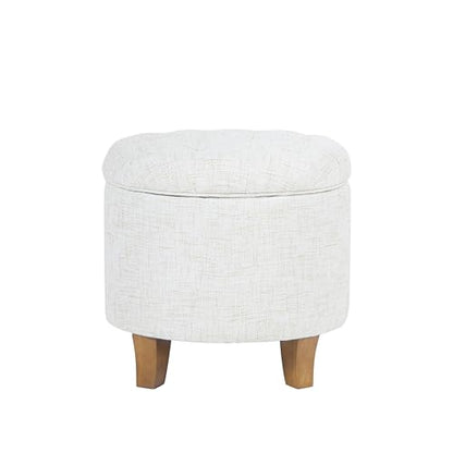19" Button Tufted Round Storage Ottoman - Cream Textured Solid